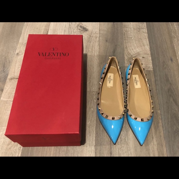 Valentino Garavani Shoes - Valentino patent blue rockstud flats shoes